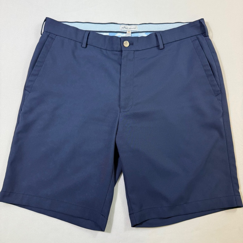 Peter Millar Salem Performance Shorts Mens 34 Navy Blue Golf Athletic Casual EUC